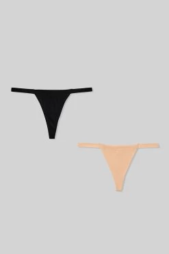Airbrush Invisible String Thong (2 Pack) - Black & Champagne