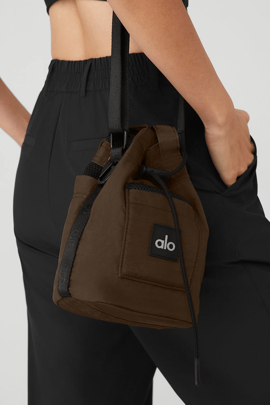 Cross Body Bucket Bag - Espresso/Black - Image 4