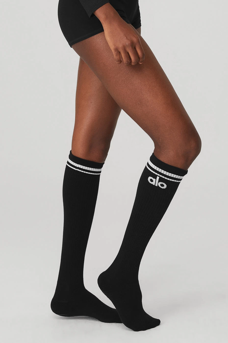 Women's Knee-High Throwback Barre Sock - Black/White - Image 3