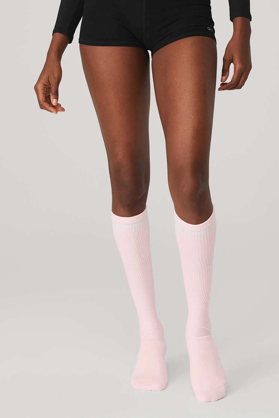 Women's Knee-High Throwback Barre Sock - Powder Pink/White - Image 2