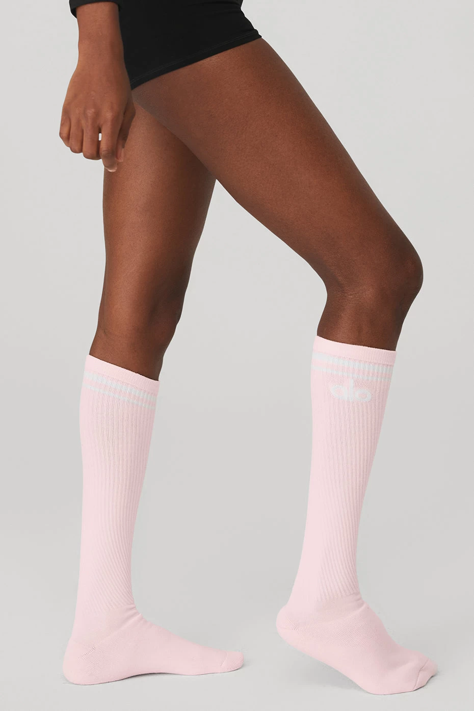 Women's Knee-High Throwback Barre Sock - Powder Pink/White - Image 3