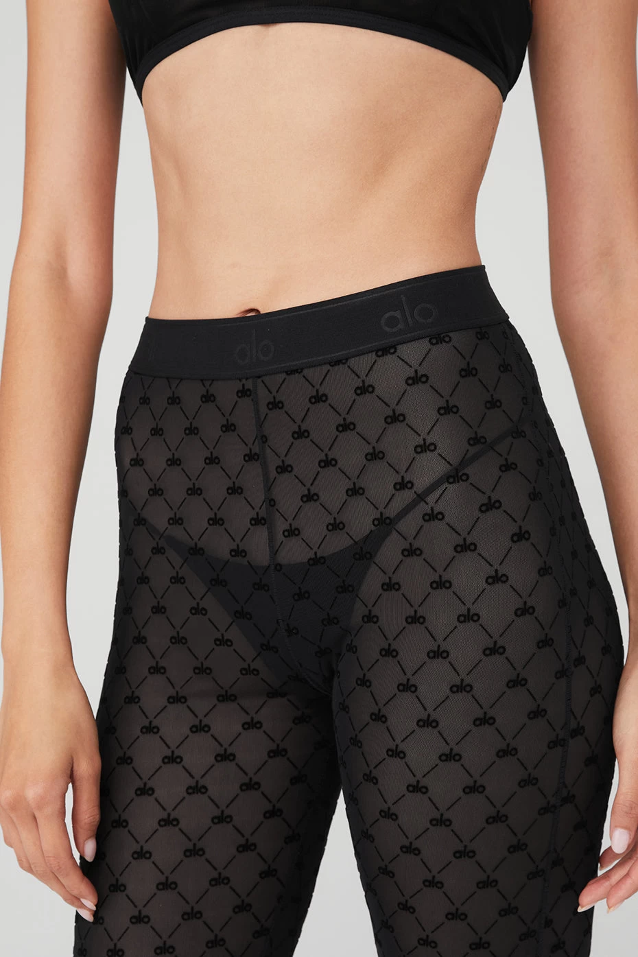 Flocked High-Waist Chalet Chic Stirrup Tights - Black - Image 5