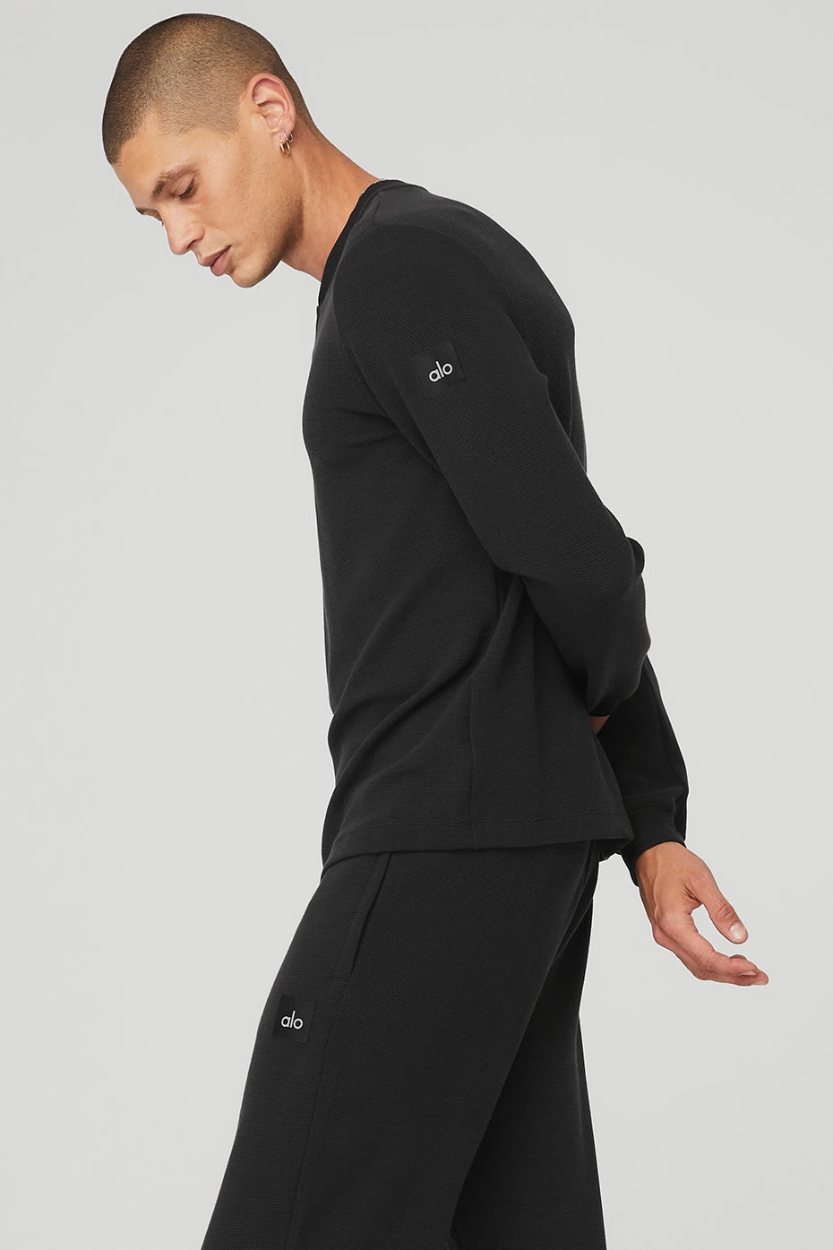 Micro Waffle Fast Break Henley - Black - Image 3