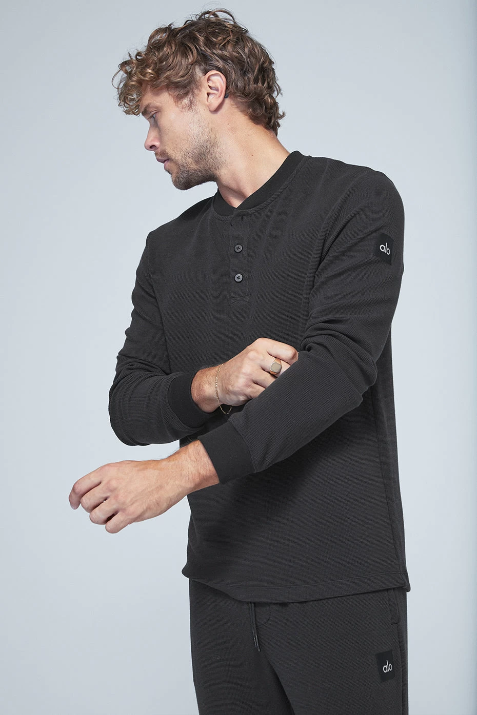 Micro Waffle Fast Break Henley - Black - Image 5