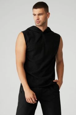 Qualifier Sleeveless Hoodie - Black Slub