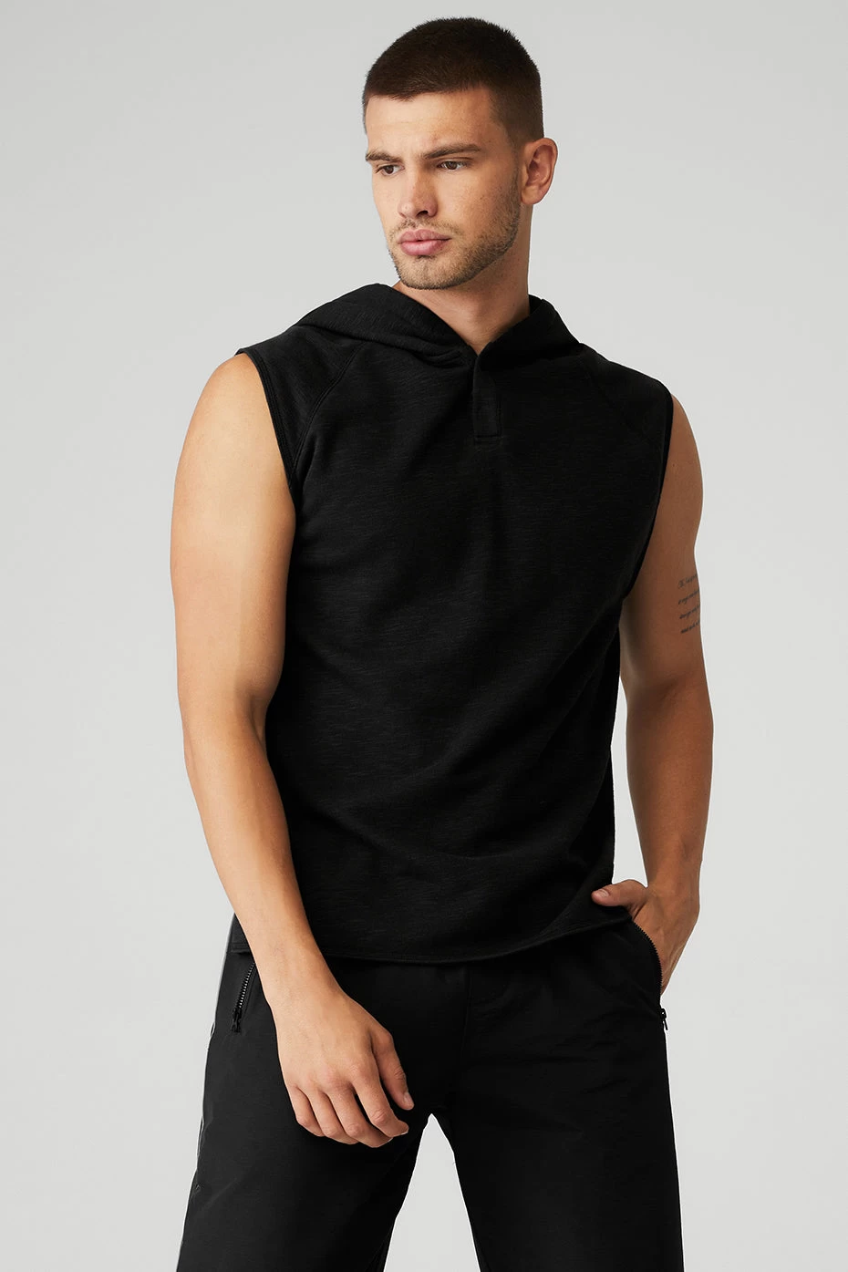 Qualifier Sleeveless Hoodie - Black Slub
