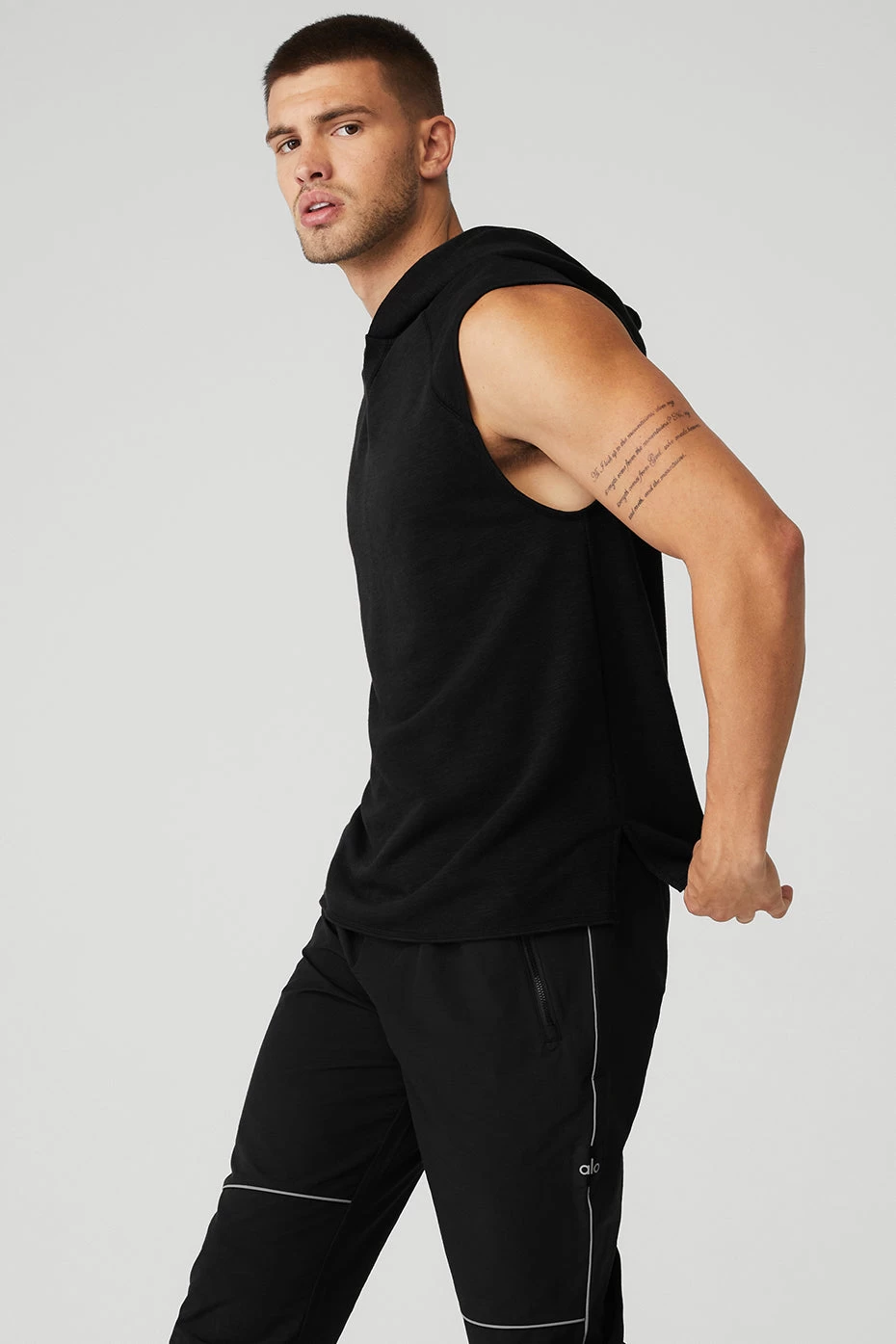 Qualifier Sleeveless Hoodie - Black Slub - Image 3