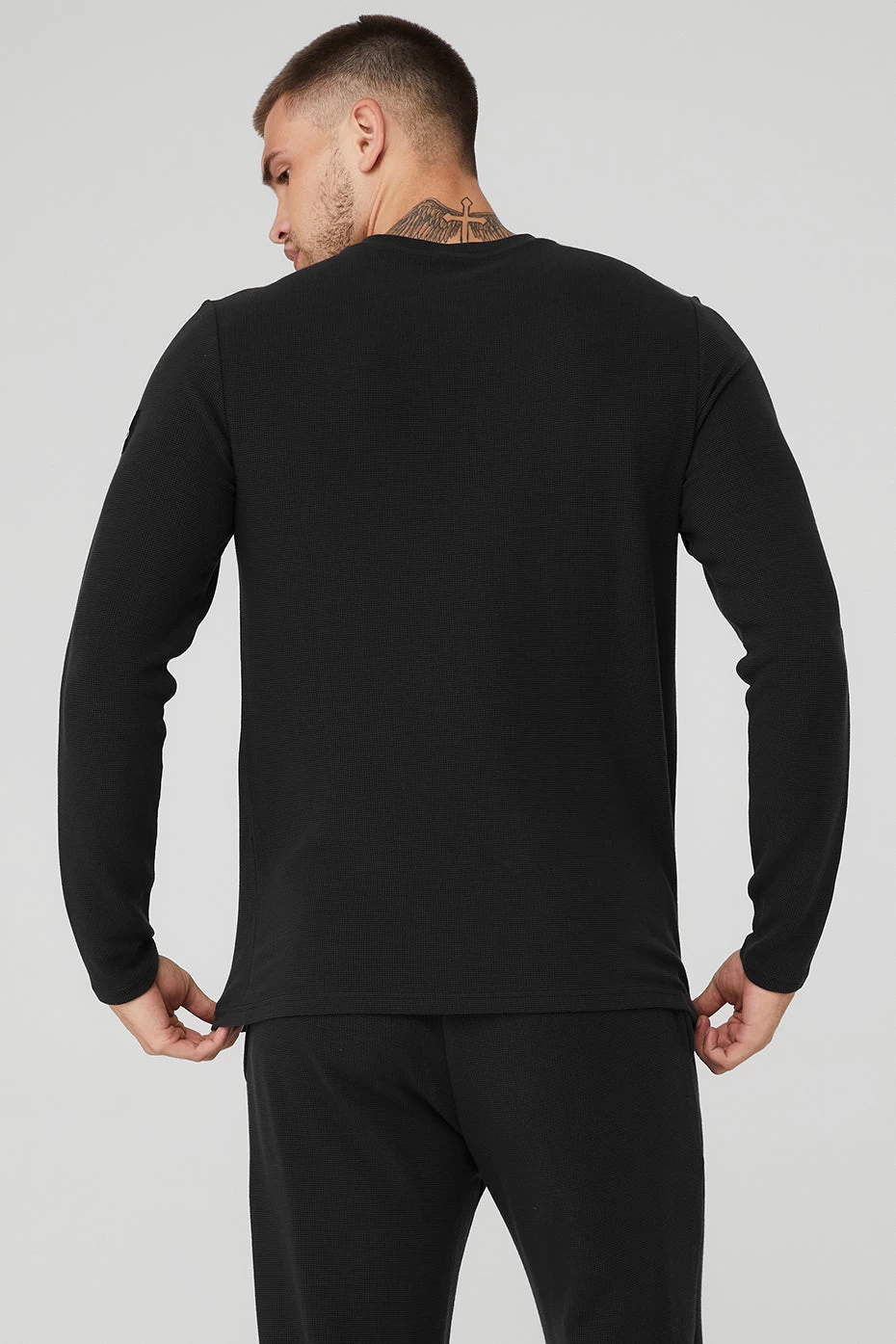 Micro Waffle Fast Break Long Sleeve Tee - Black - Image 2