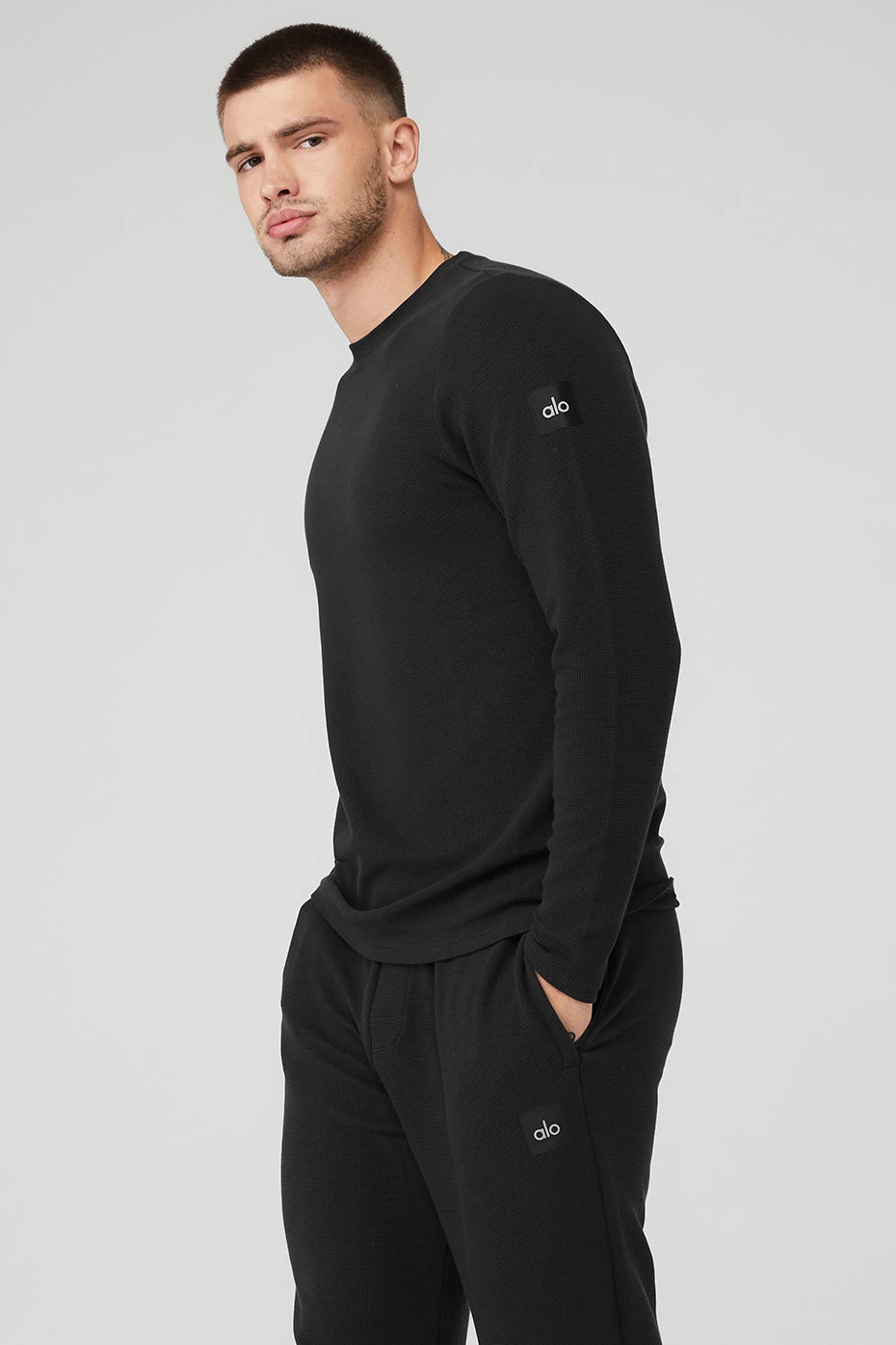 Micro Waffle Fast Break Long Sleeve Tee - Black - Image 3