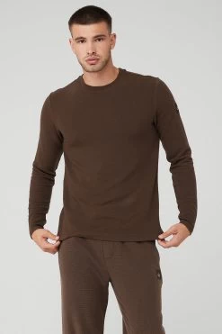 Micro Waffle Fast Break Long Sleeve Tee - Espresso