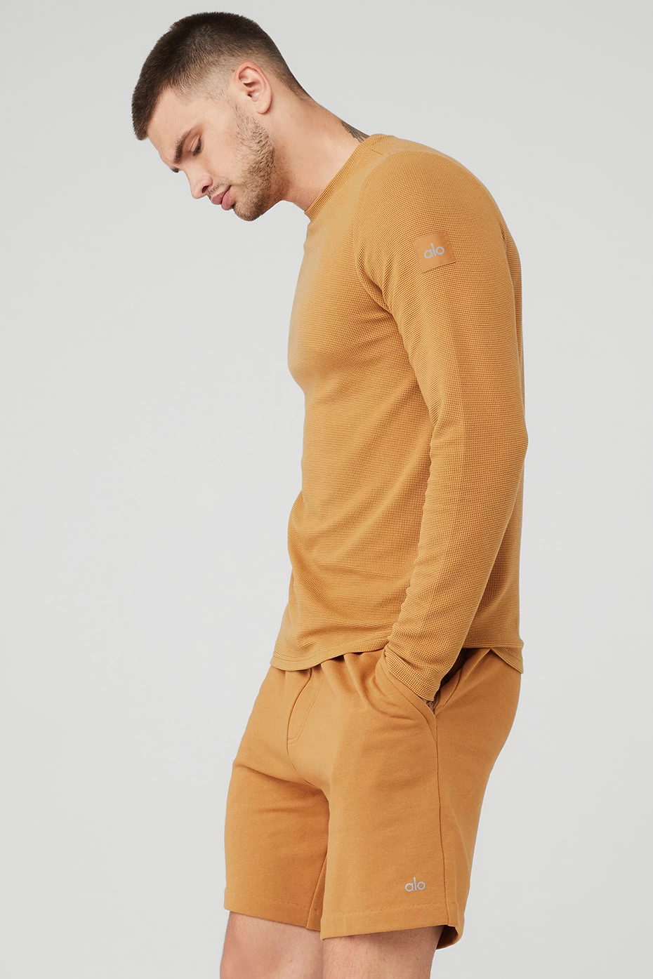 Micro Waffle Fast Break Long Sleeve Tee - Toffee - Image 3