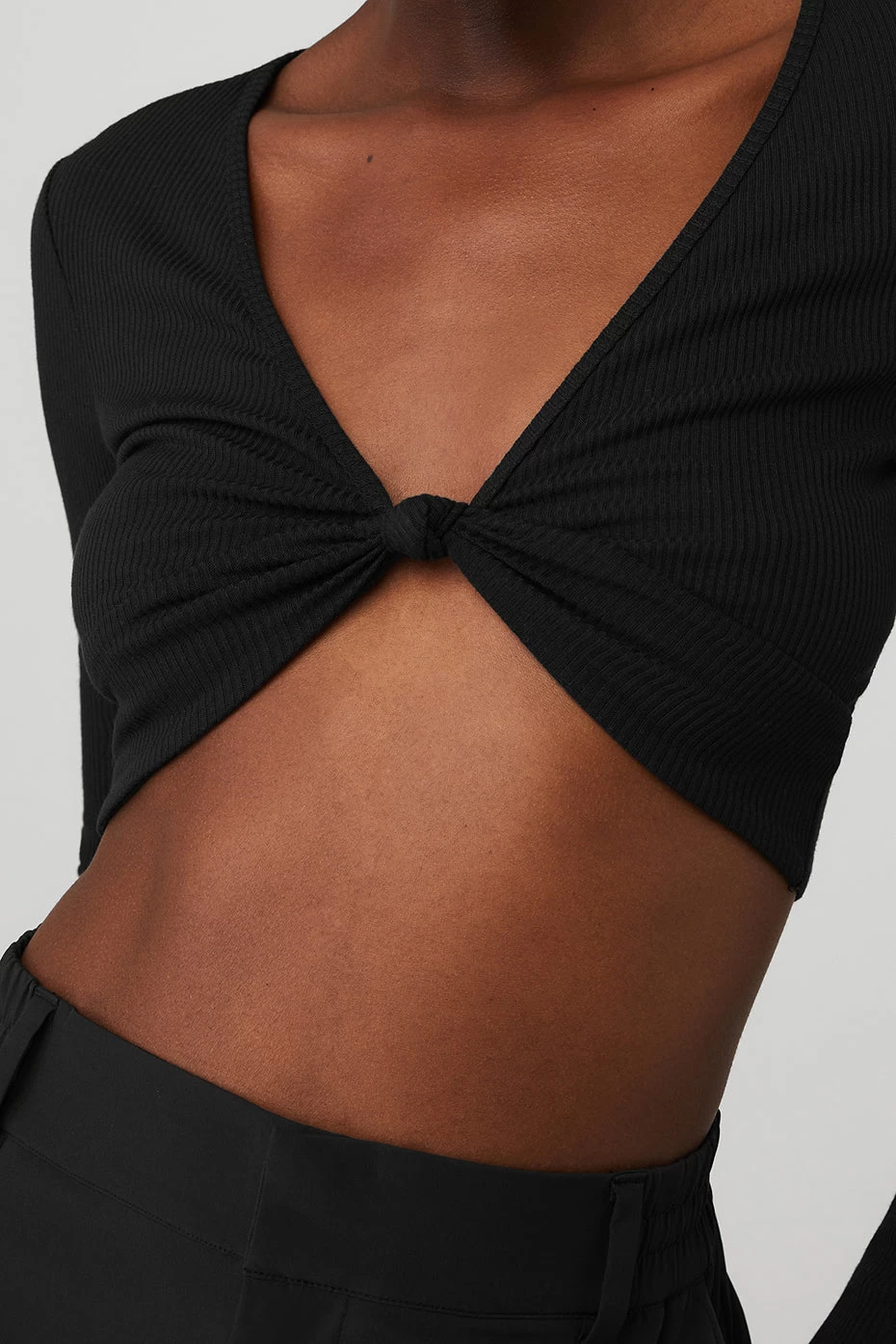 Ribbed Knotty Long Sleeve - Black - Image 4