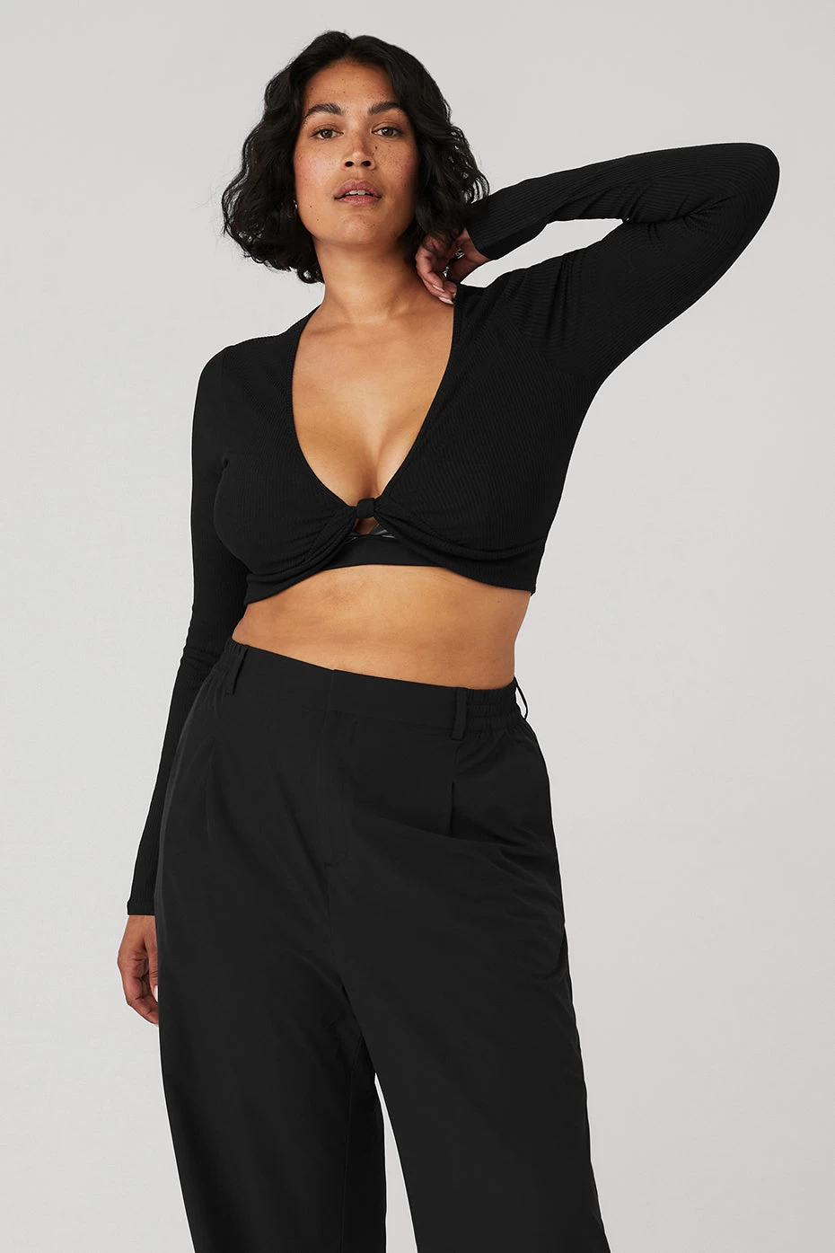 Ribbed Knotty Long Sleeve - Black - Image 5