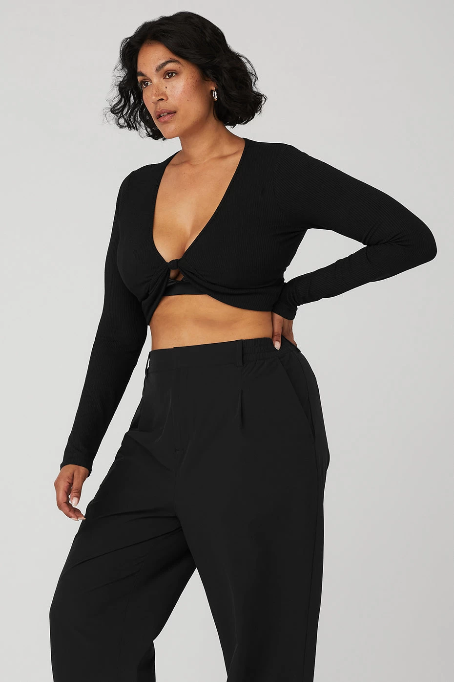 Ribbed Knotty Long Sleeve - Black - Image 7