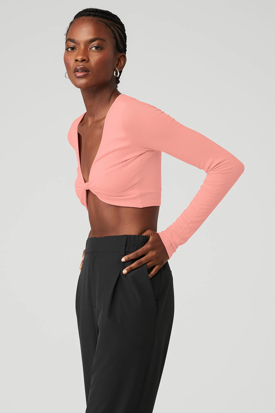Ribbed Knotty Long Sleeve - Strawberry Lemonade - Image 3