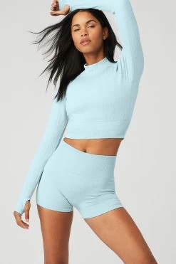 Seamless Cable Knit Long Sleeve Top - Chalk Blue