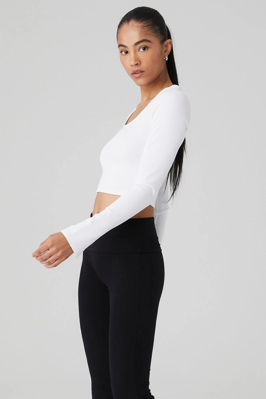 Alosoft Ribbed Show Stopper Long Sleeve Top - White - Image 3