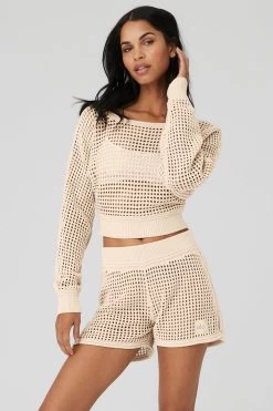 Open-Knit Cropped Chase The Sun Coverup - Macadamia