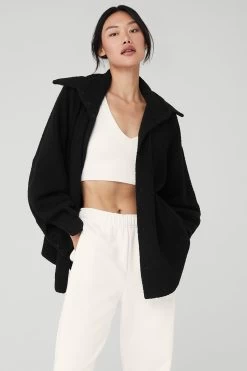 Micro Sherpa Envy Shacket - Black