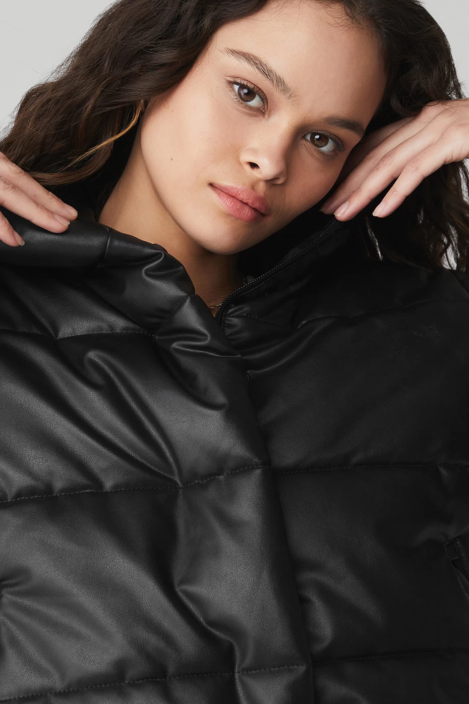 Faux Leather Gold Rush Puffer - Black - Image 6