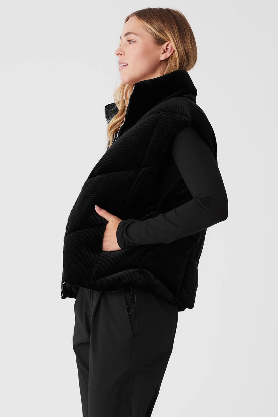 Ribbed Velour Mountain Side Puffer Vest - Black - Image 3