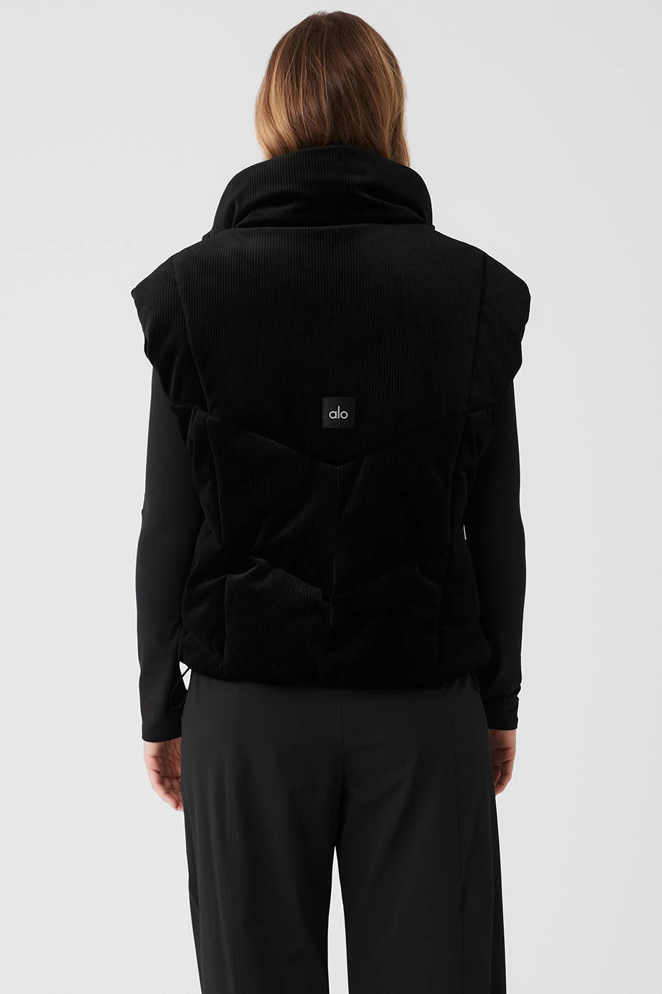 Ribbed Velour Mountain Side Puffer Vest - Black - Image 2