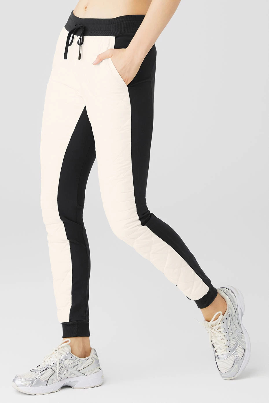 Airbrush Winter Warm High-Waist Moto Puffer Pant - Black/Ivory - Image 3