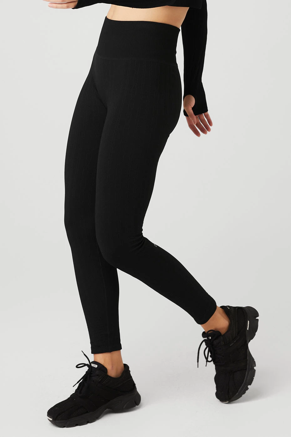 Seamless Cable Knit High-Waist Legging - Black - Image 3