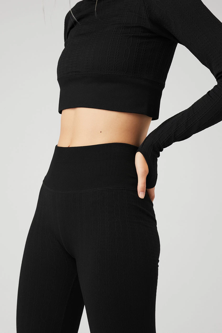 Seamless Cable Knit High-Waist Legging - Black - Image 4