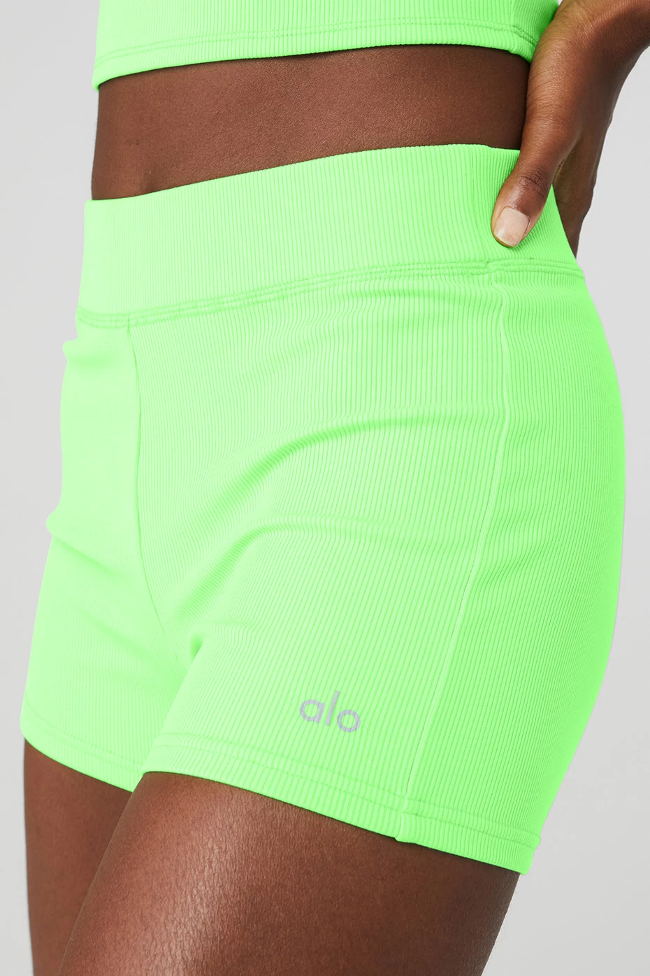 Goddess Ribbed High-Waist Hot Short - Green Glow - Image 4