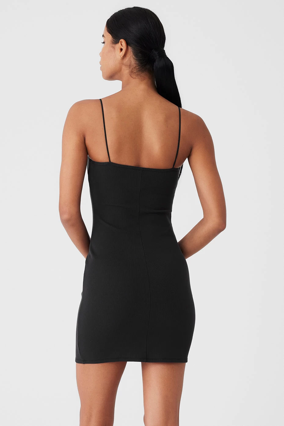 Goddess Ribbed Spaghetti Strap Dress - Black - Image 3