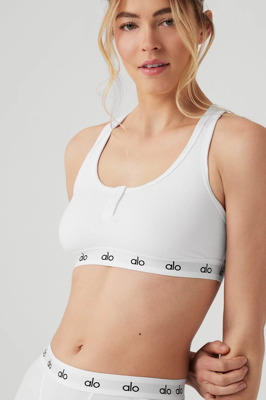 Icon Ribbed Henley Bra - White - Image 5
