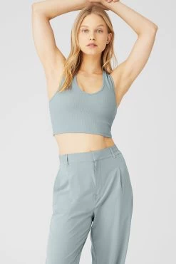 Goddess Ribbed Cropped Racerback Tank - Cosmic Grey
