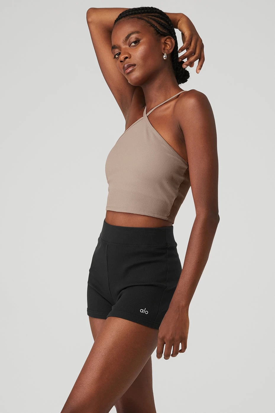 Goddess Ribbed Cross Crop Top - Taupe - Image 3