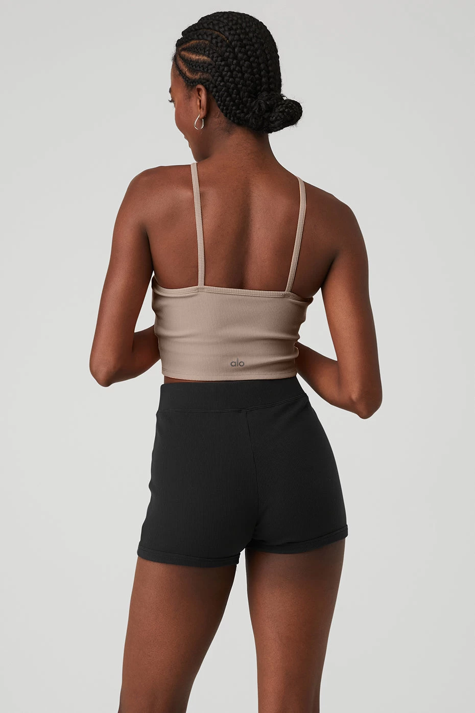 Goddess Ribbed Cross Crop Top - Taupe - Image 2